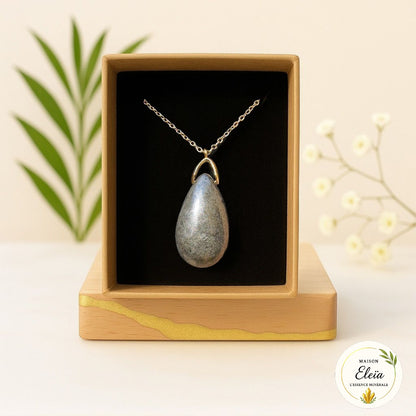 Sautoir Pyrite du Pérou – Pierre de protection et abondance – chaîne acier inoxydable