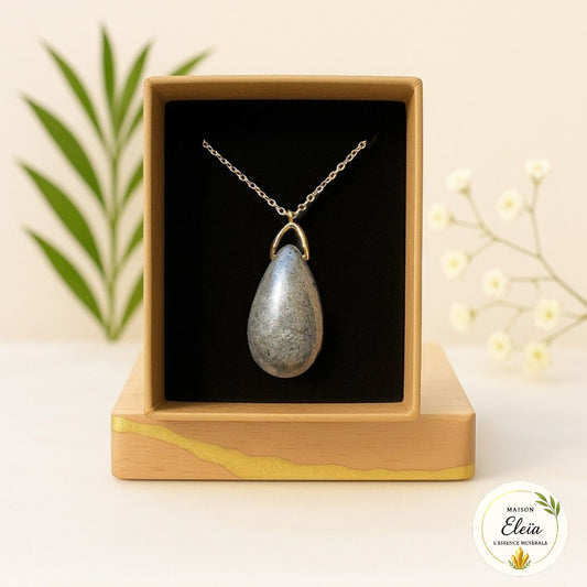 Sautoir Pyrite du Pérou – Pierre de protection et abondance – chaîne acier inoxydable