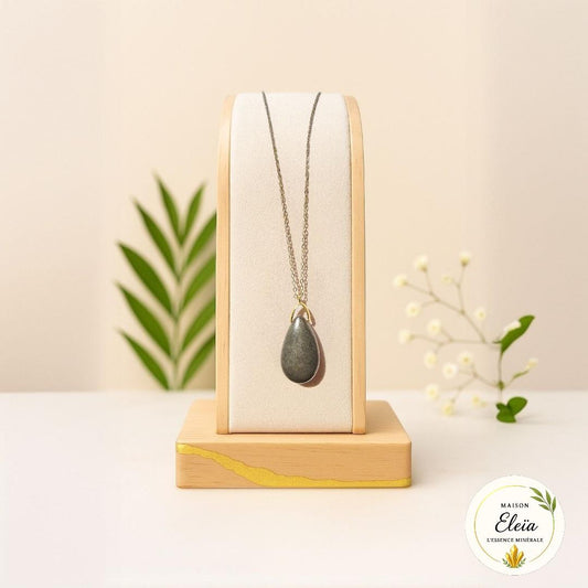 Sautoir Pyrite du Pérou – Pierre de protection et abondance – chaîne acier inoxydable