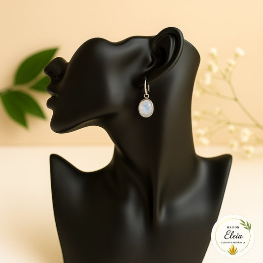 Boucles d'oreilles "Reflets lunaires & élégance" -  Péristérite et Argent 925