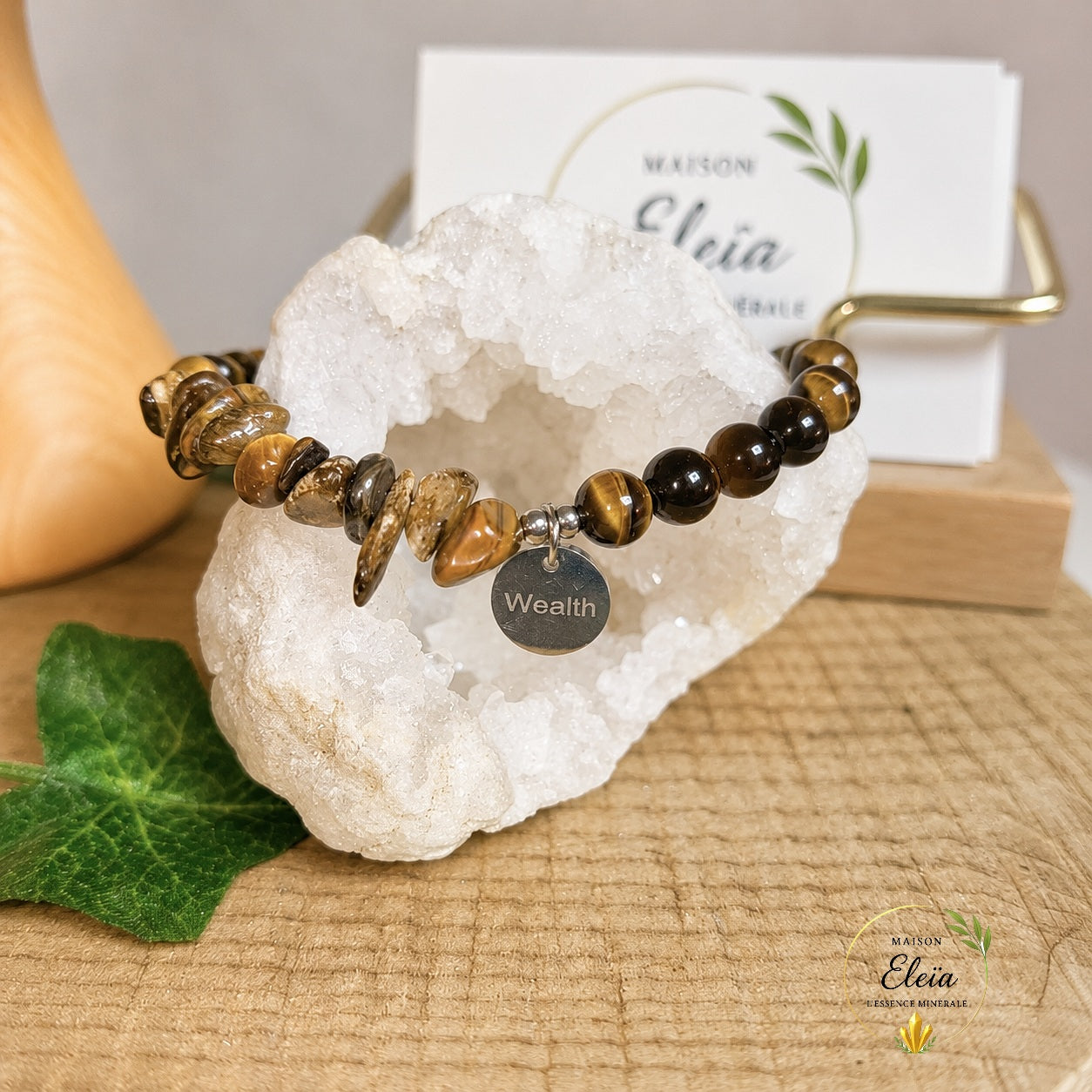 Bracelet Aelys Œil de Tigre A Brésil – Perles 6 mm & Pépites – Acier Inoxydable Argenté