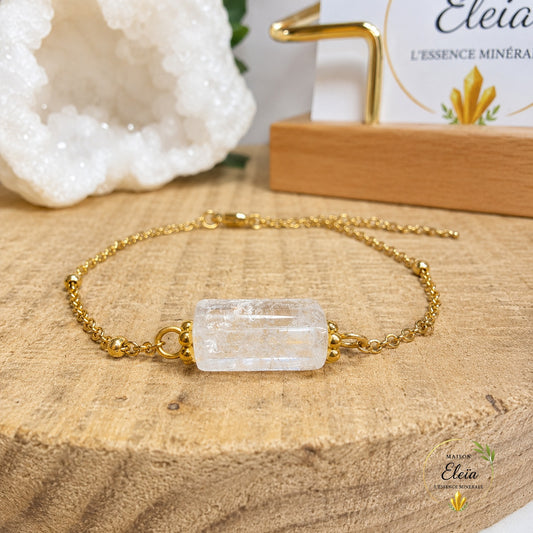 Luméa – Bracelet Cristal de Roche AA du Brésil en Acier Inoxydable Doré | Pierre Naturelle | Ajustable 17 + 5 cm