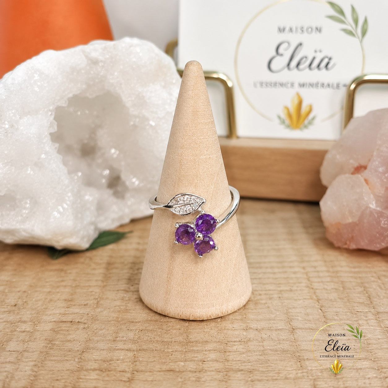 Bague Élysia Améthyste AAA du Brésil Argent 925 Réglable | Zircons | Maison Eleïa
