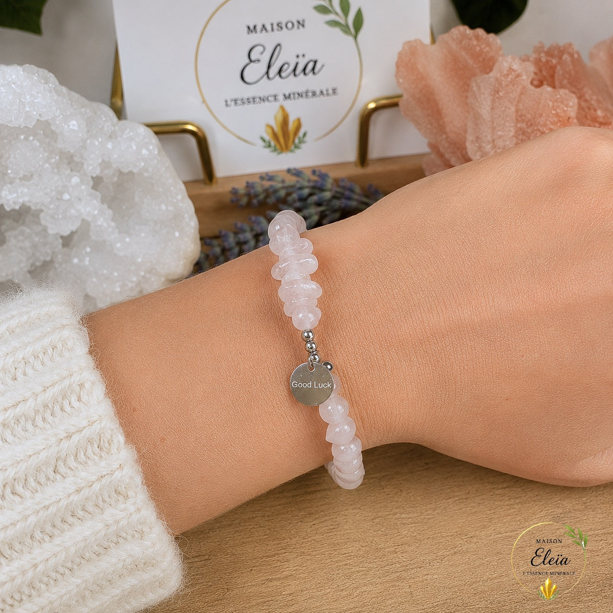 Bracelet Rosélia Quartz Rose A Brésil 6-13 mm Argenté | Acier Inoxydable Réglable 16-21 cm | Maison Eleïa