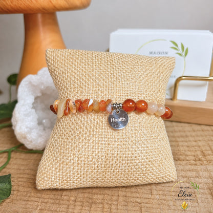 Bracelet Alya Cornaline A Brésil – Perles 6 mm & Pépites – Acier Inoxydable Argenté