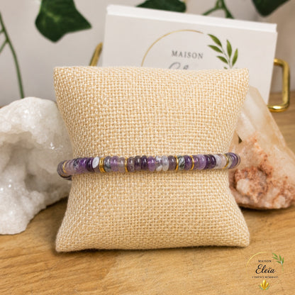 Bracelet Esmée Améthyste A Brésil 6 mm Doré | Acier Inoxydable Réglable 17-23 cm | Maison Eleïa