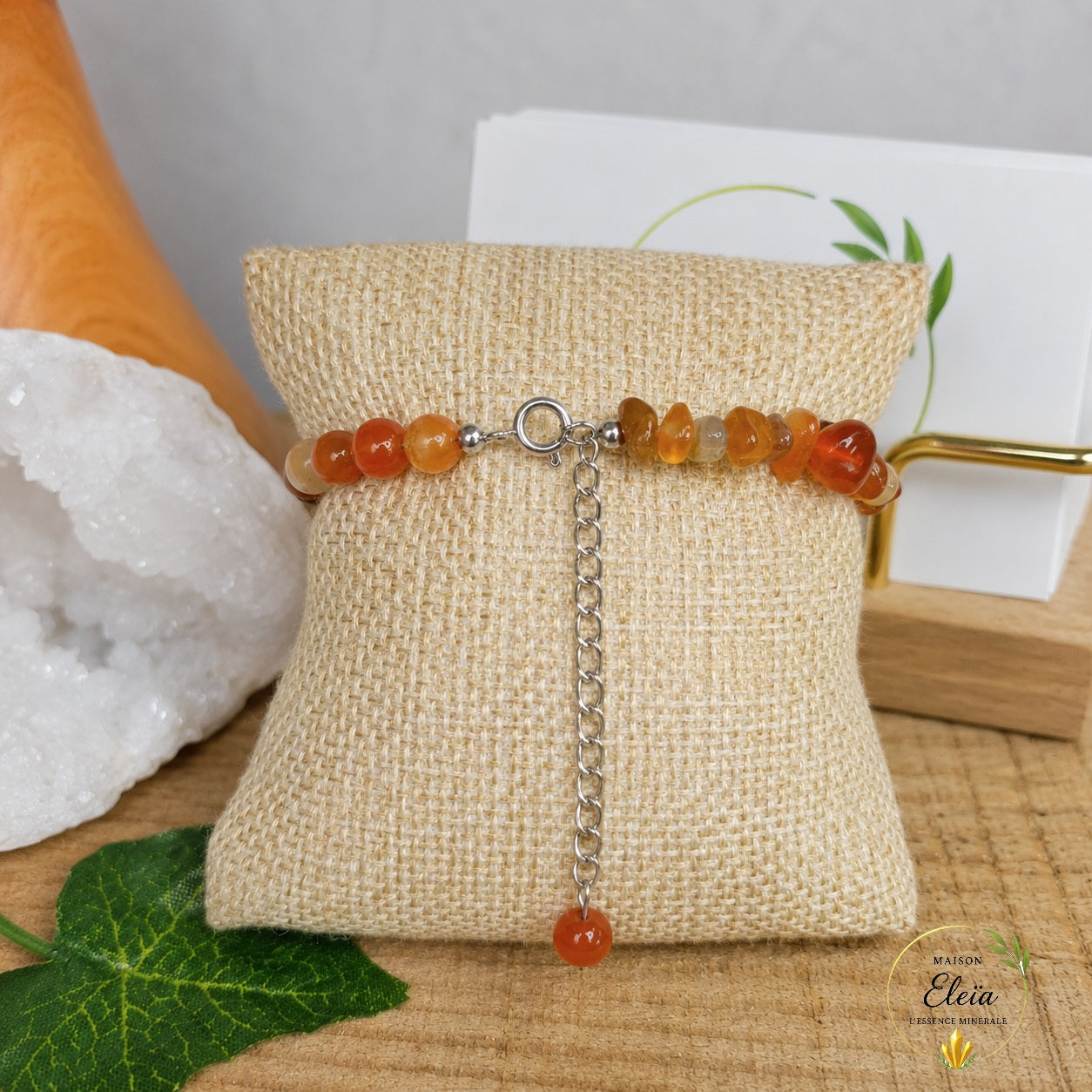 Bracelet Alya Cornaline A Brésil – Perles 6 mm & Pépites – Acier Inoxydable Argenté