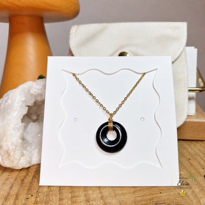 Collier Nox – Onyx A du Brésil 17 mm – Acier Inoxydable Doré