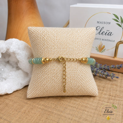 Bracelet Éva Aventurine Verte A Brésil 6 mm Doré | Acier Inoxydable Réglable 17-23 cm | Maison Eleïa