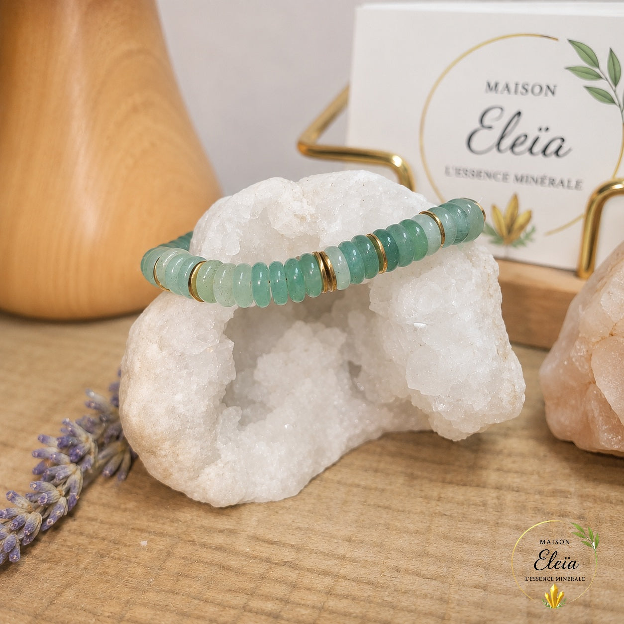 Bracelet Éva Aventurine Verte A Brésil 6 mm Doré | Acier Inoxydable Réglable 17-23 cm | Maison Eleïa