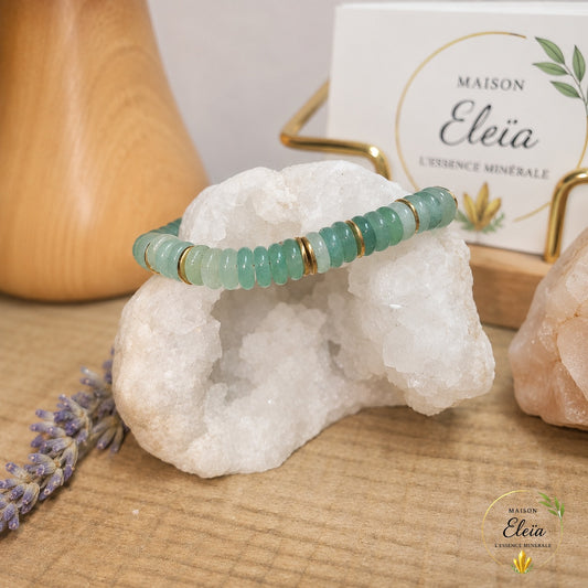 Bracelet Éva Aventurine Verte A Brésil 6 mm Doré | Acier Inoxydable Réglable 17-23 cm | Maison Eleïa