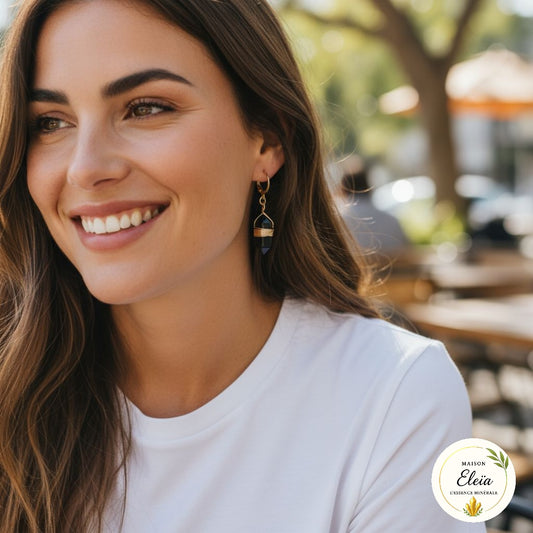 Boucles d’oreilles “Éclipse Noire” - Obsidienne noire A & Acier inoxydable