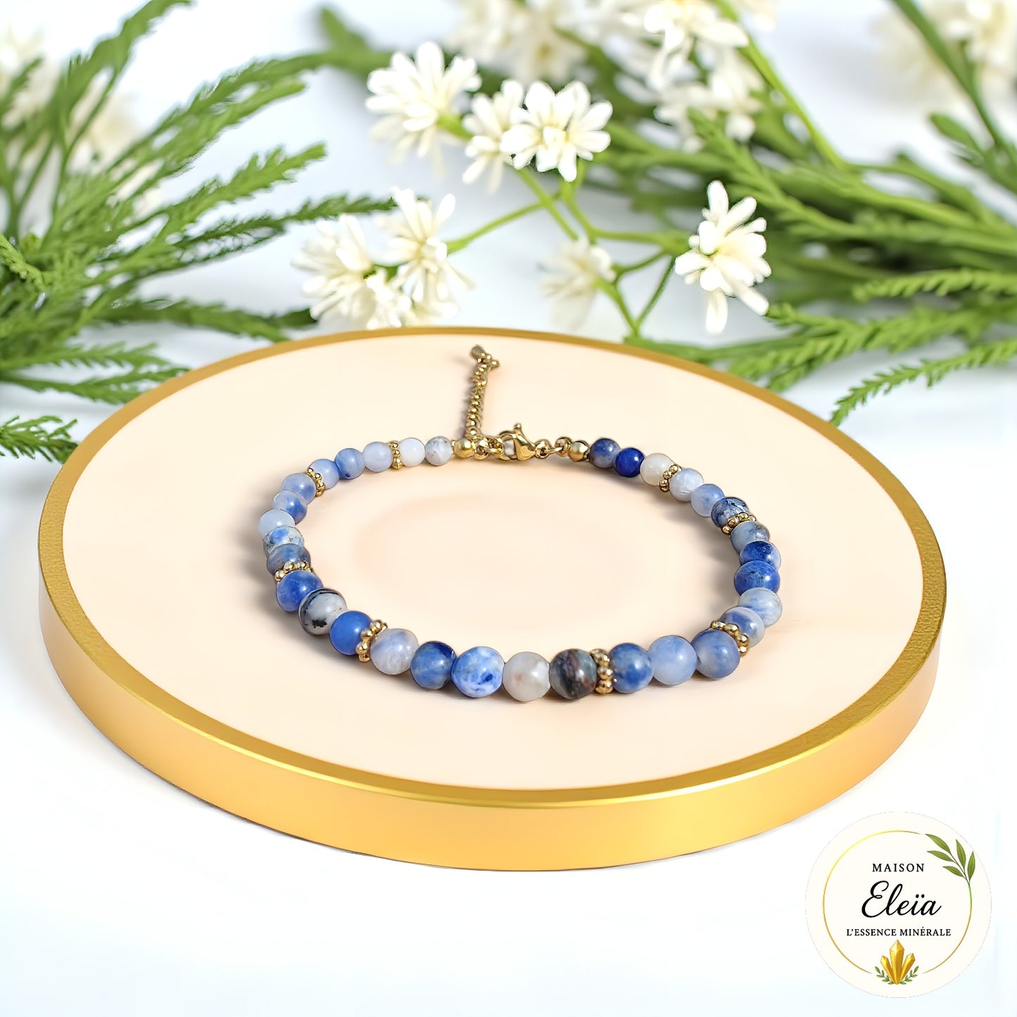 Bracelet "Horizon Bleu" - Sodalite A & Acier inoxydable doré