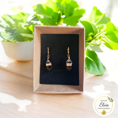 Boucles d’oreilles “Éclipse Noire” - Obsidienne noire A & Acier inoxydable