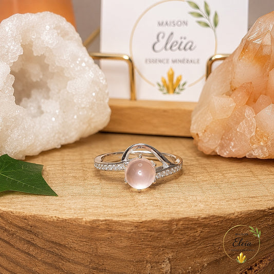 Bague Rosélia Quartz Rose AA+ Madagascar Argent 925 Réglable | Zircons | Maison Eleïa