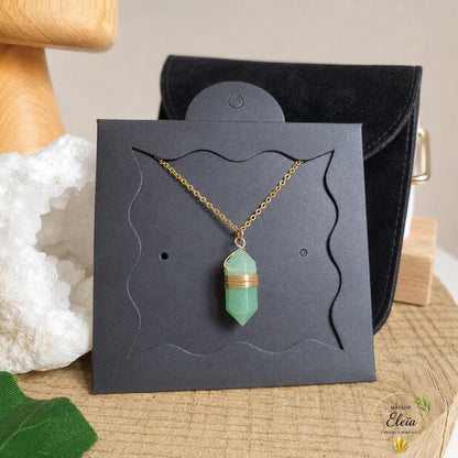 Collier Aventurine Verte A Brésil Pointe 20mm – Chaîne Acier Inoxydable Doré 38+5cm – Pierre Naturelle