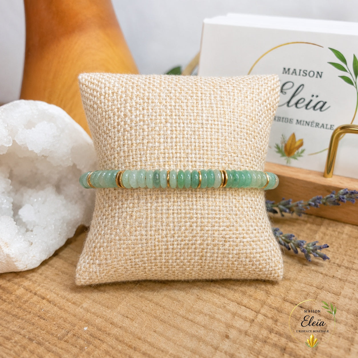 Bracelet Éva Aventurine Verte A Brésil 6 mm Doré | Acier Inoxydable Réglable 17-23 cm | Maison Eleïa