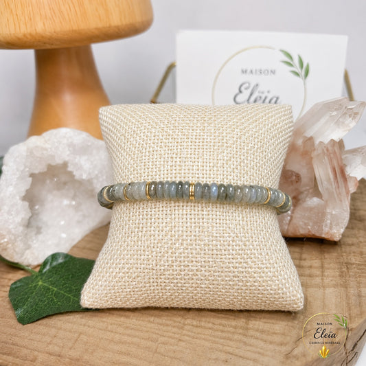 Bracelet Lyséa Labradorite A Madagascar 6 mm Doré | Acier Inoxydable Réglable 17-23 cm | Maison Eleïa