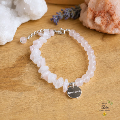 Bracelet Rosélia Quartz Rose A Brésil 6-13 mm Argenté | Acier Inoxydable Réglable 16-21 cm | Maison Eleïa