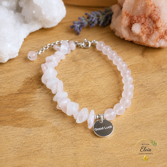Bracelet Rosélia Quartz Rose A Brésil 6-13 mm Argenté | Acier Inoxydable Réglable 16-21 cm | Maison Eleïa