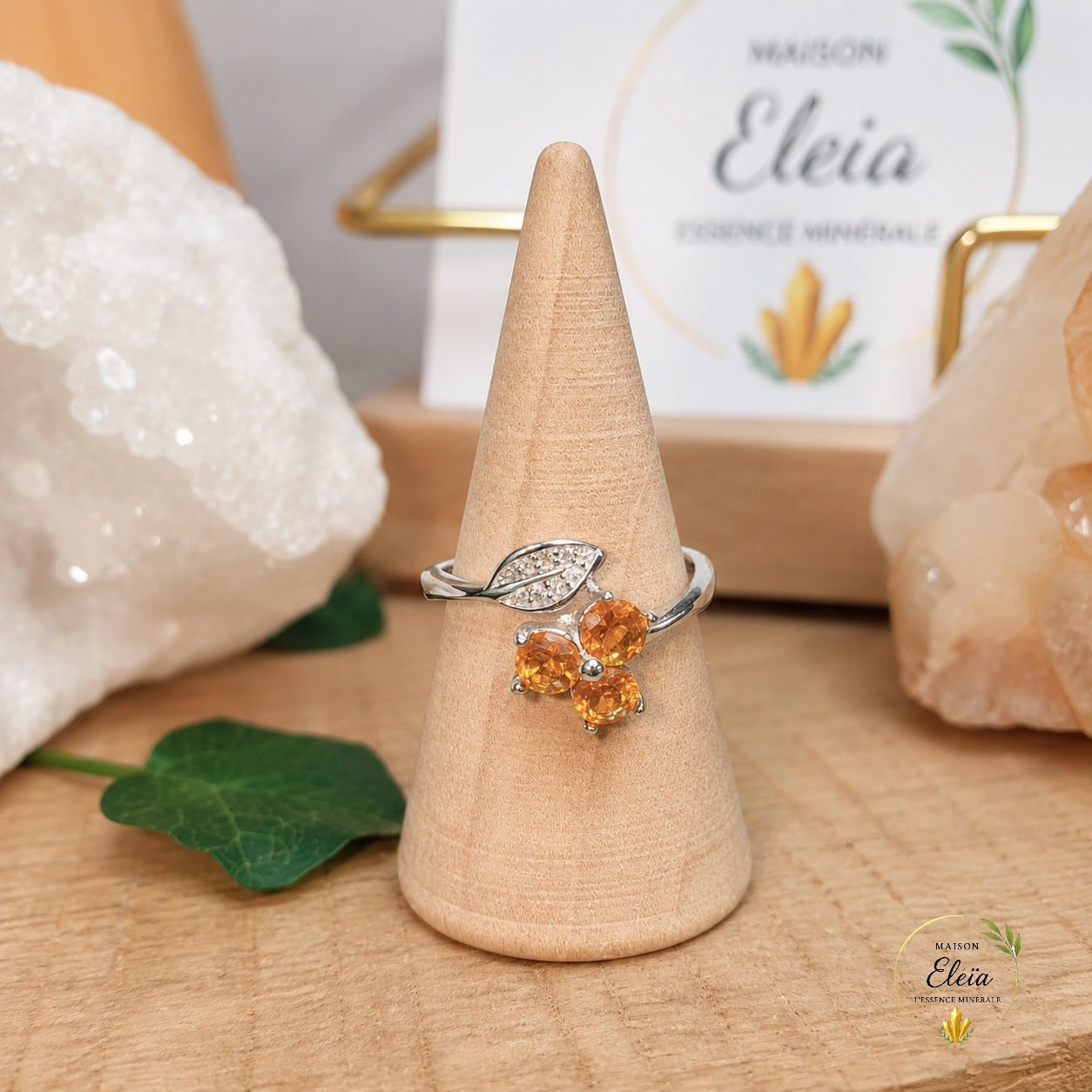 Bague Azélia Citrine Naturelle AAA Argent 925 Réglable | Zircons | Maison Eleïa