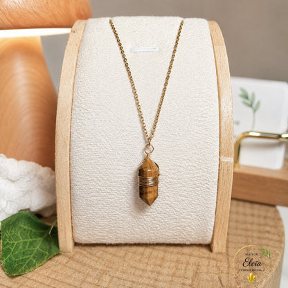 Collier Œil de Tigre A Afrique du Sud | Pendentif Pointe 20 mm | Acier Inoxydable Doré | Protection & Confiance en Soi