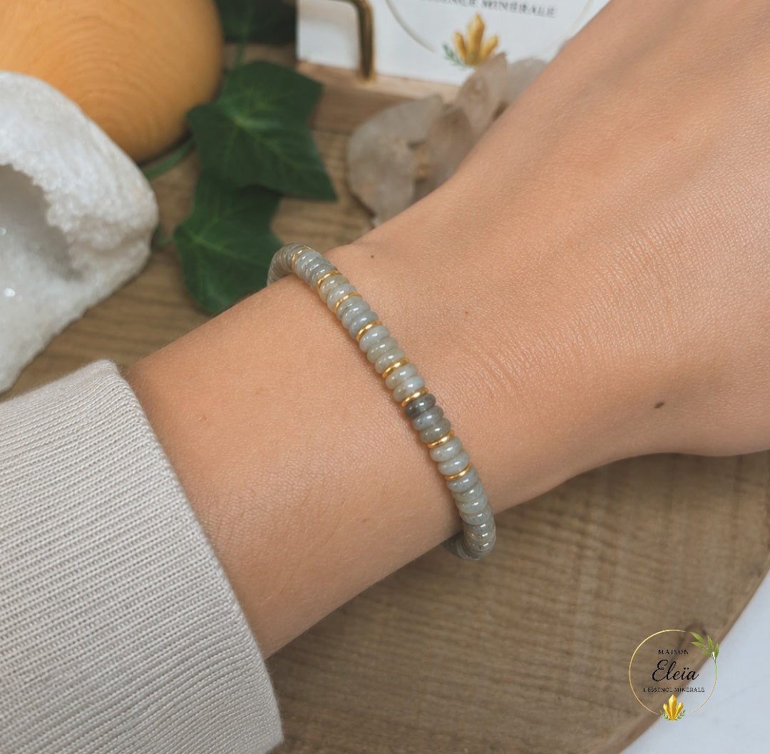 Bracelet Lyséa Labradorite A Madagascar 6 mm Doré | Acier Inoxydable Réglable 17-23 cm | Maison Eleïa
