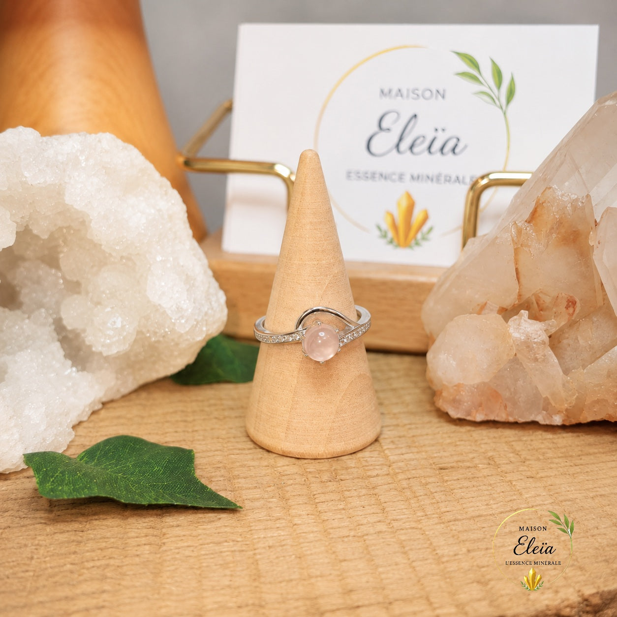 Bague Rosélia Quartz Rose AA+ Madagascar Argent 925 Réglable | Zircons | Maison Eleïa