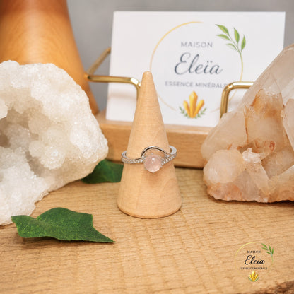 Bague Rosélia Quartz Rose AA+ Madagascar Argent 925 Réglable | Zircons | Maison Eleïa