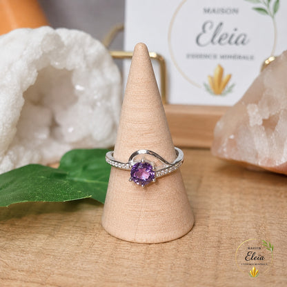 Bague Élyne Améthyste AAA Brésil Argent 925 Réglable | Zircons | Maison Eleïa