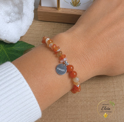 Bracelet Alya Cornaline A Brésil – Perles 6 mm & Pépites – Acier Inoxydable Argenté