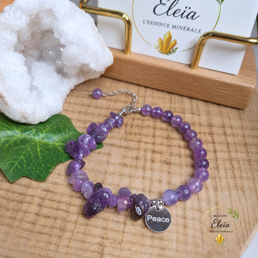 Bracelet Alya Améthyste A du Brésil – Perles 6 mm et Pépites Naturelles