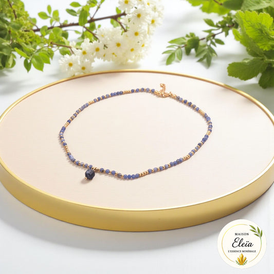 Collier "Horizon Bleu" - Sodalite A & Acier inoxydable or