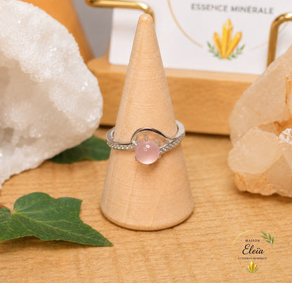 Bague Rosélia Quartz Rose AA+ Madagascar Argent 925 Réglable | Zircons | Maison Eleïa