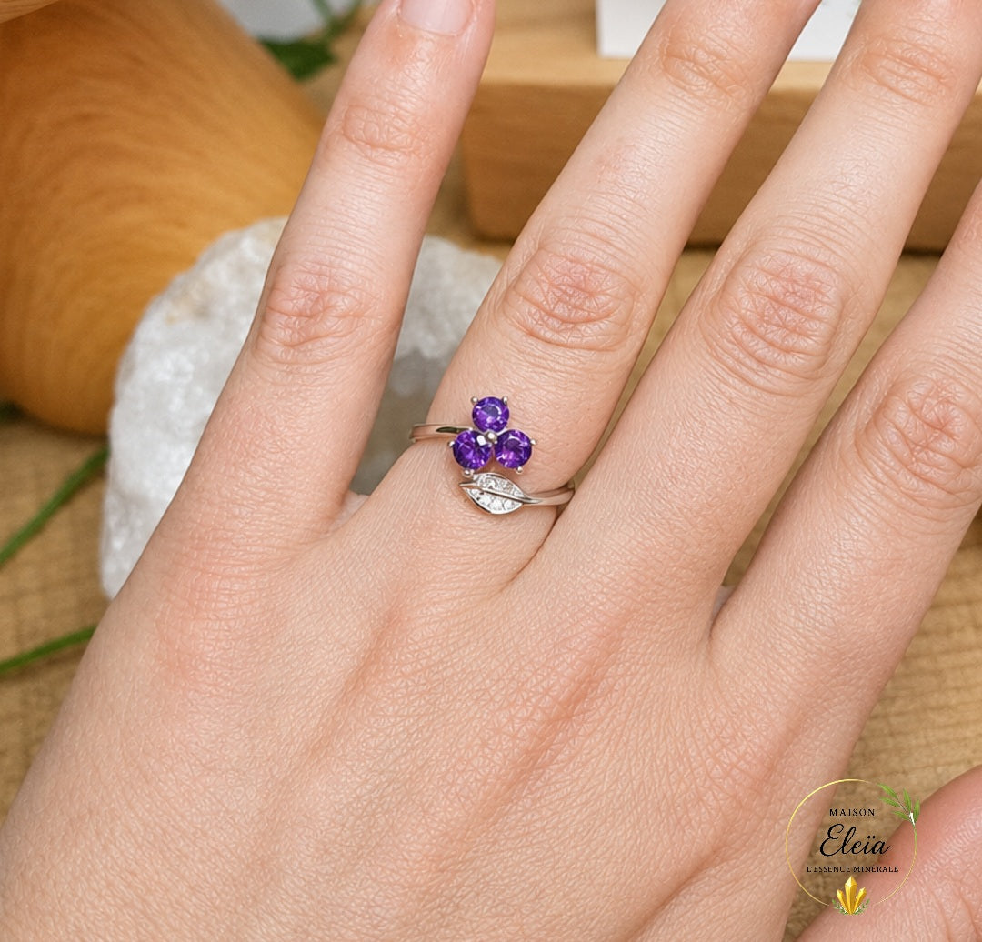 Bague Élysia Améthyste AAA du Brésil Argent 925 Réglable | Zircons | Maison Eleïa