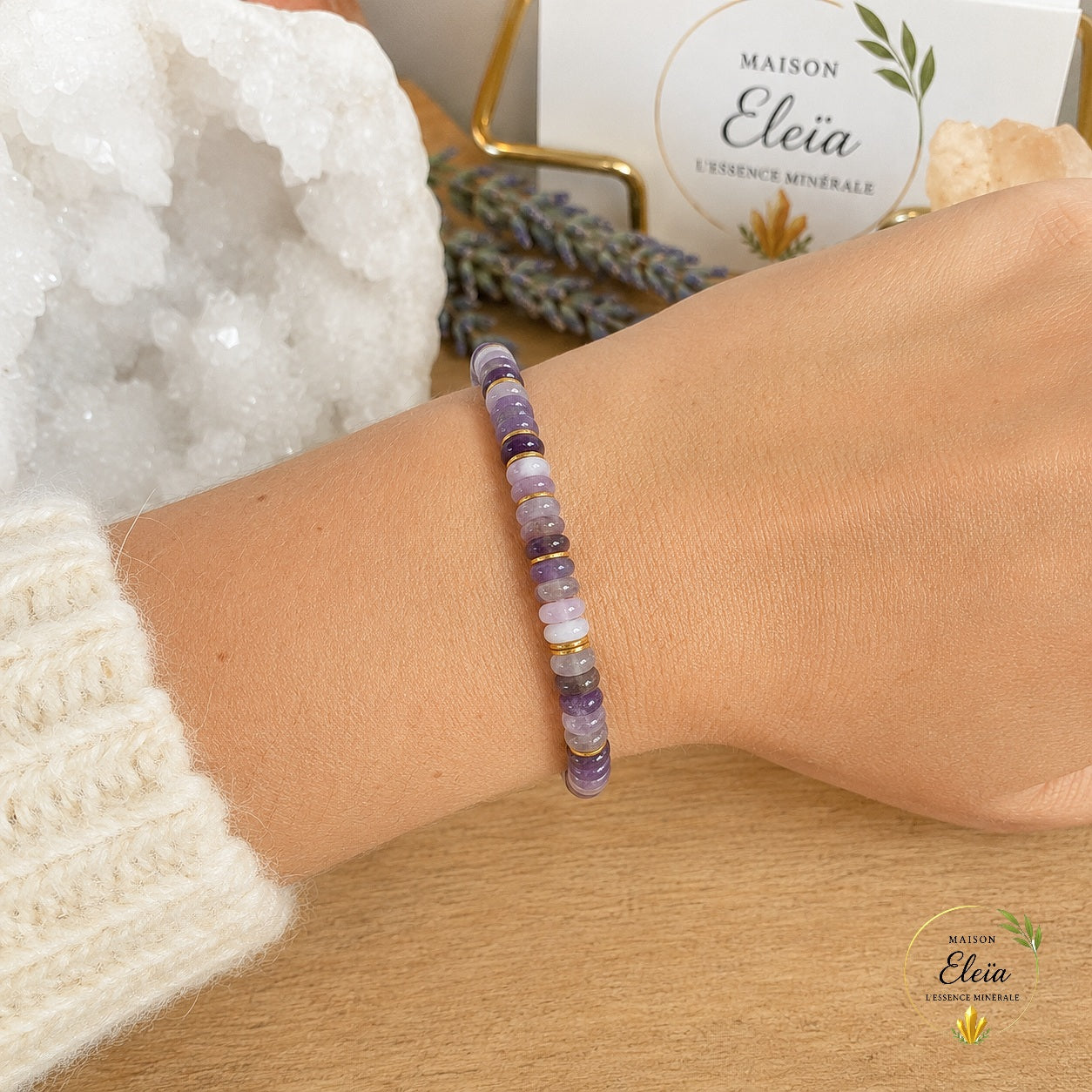 Bracelet Esmée Améthyste A Brésil 6 mm Doré | Acier Inoxydable Réglable 17-23 cm | Maison Eleïa