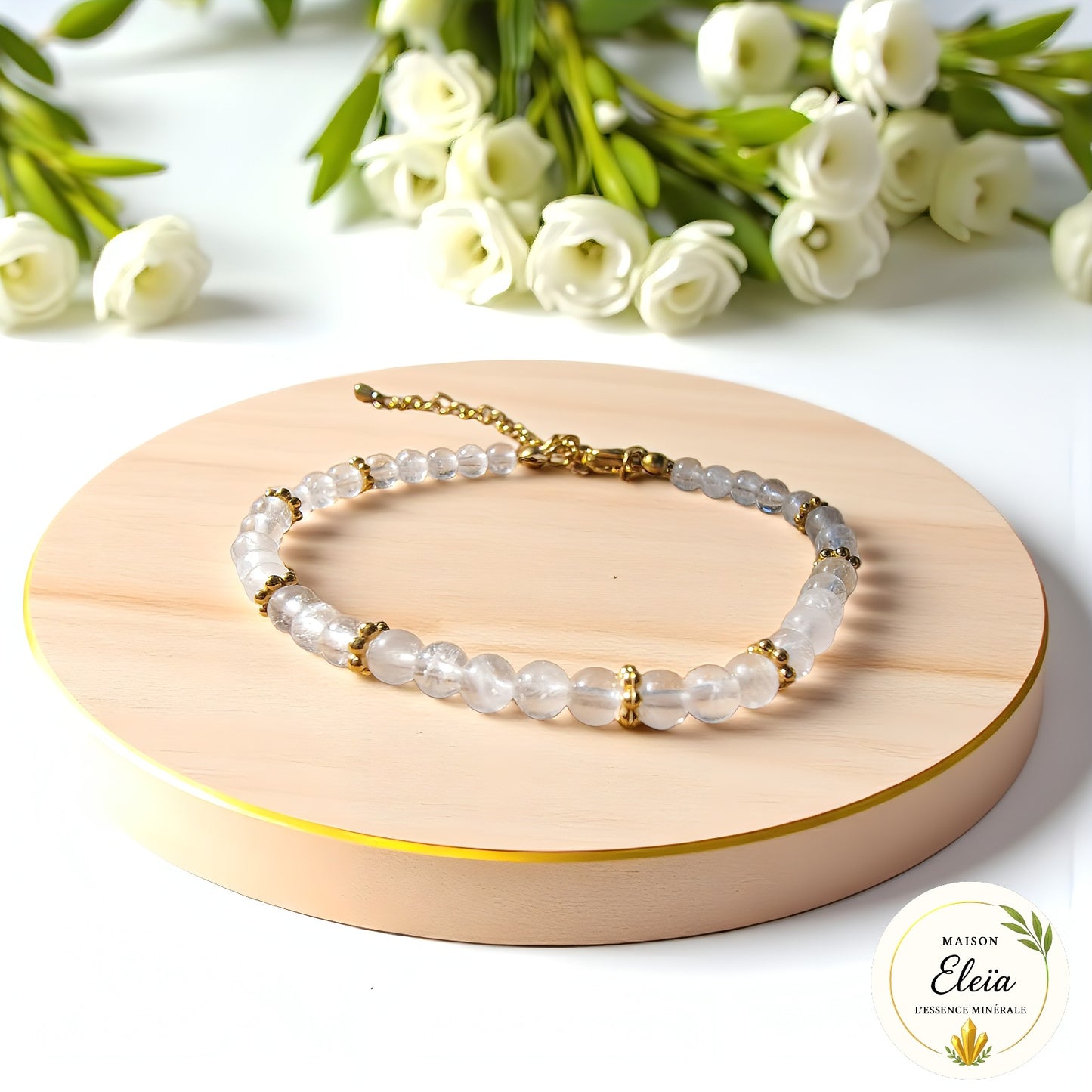 Bracelet "Clarté Éternelle" - Cristal de roche A & Acier inoxydable doré