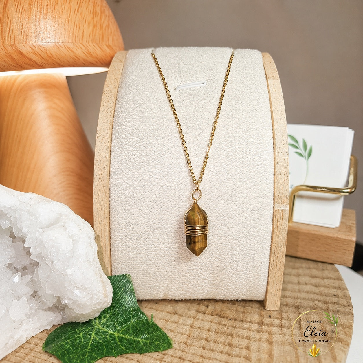 Collier Œil de Tigre A Afrique du Sud | Pendentif Pointe 20 mm | Acier Inoxydable Doré | Protection & Confiance en Soi
