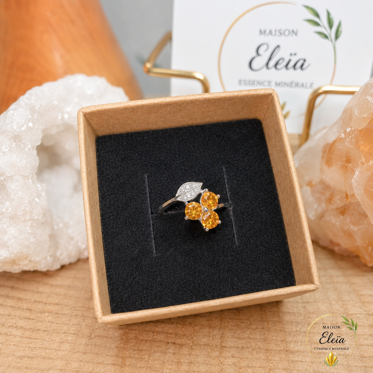 Bague Azélia Citrine Naturelle AAA Argent 925 Réglable | Zircons | Maison Eleïa