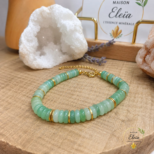 Bracelet Éva Aventurine Verte A Brésil 6 mm Doré | Acier Inoxydable Réglable 17-23 cm | Maison Eleïa
