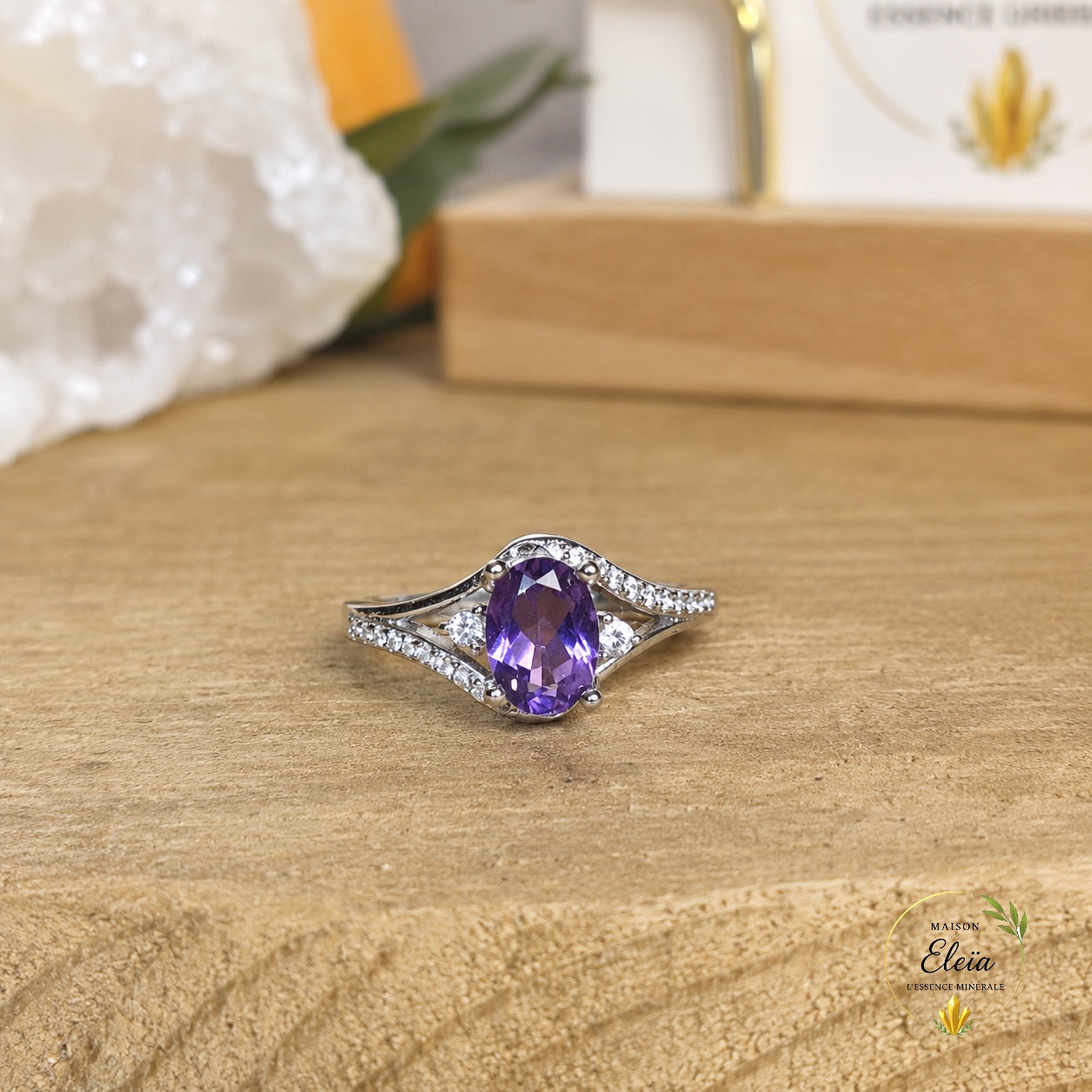 Éloria – Bague Améthyste AAA du Brésil en Argent 925 | Taille Réglable