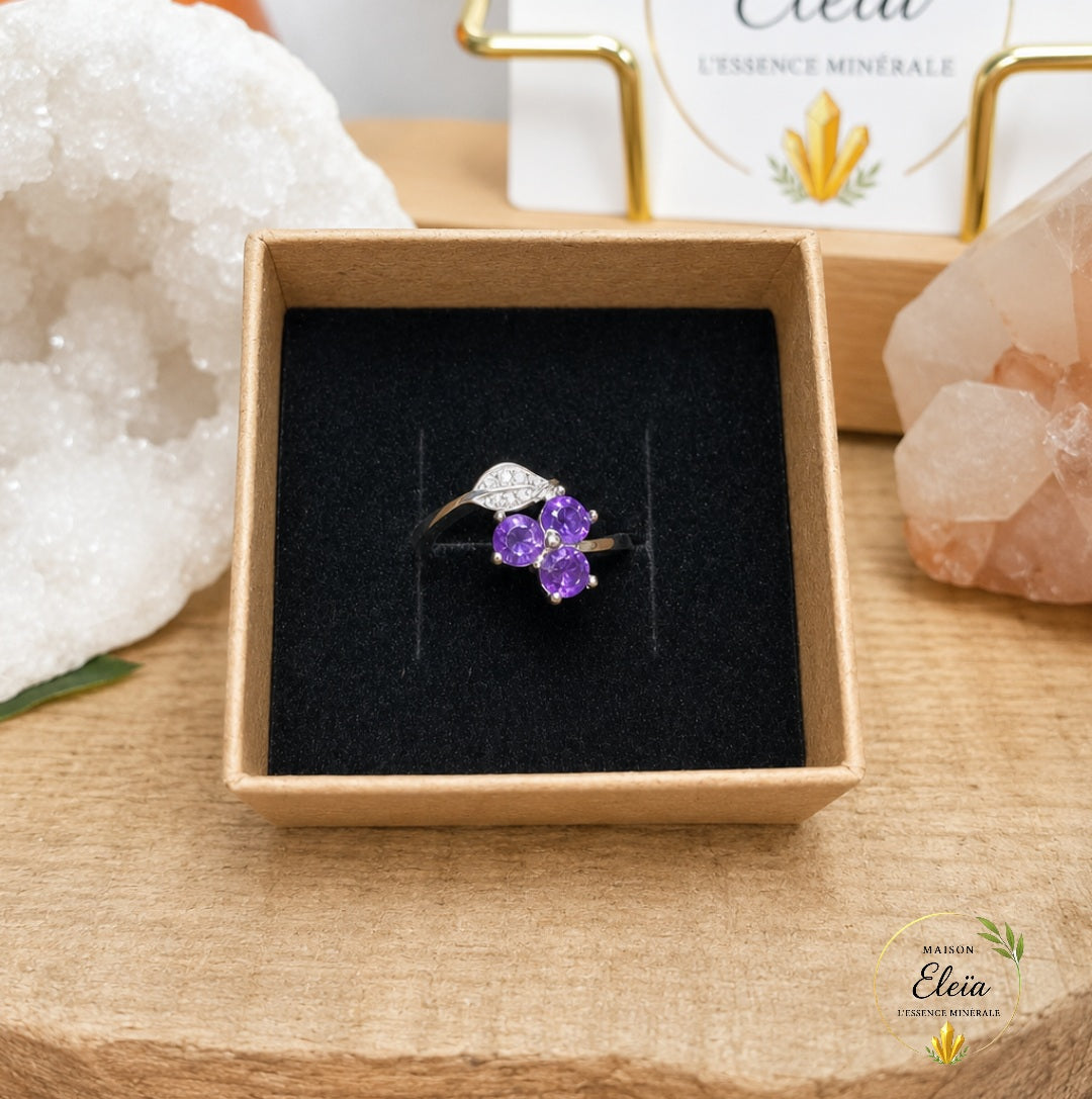 Bague Élysia Améthyste AAA du Brésil Argent 925 Réglable | Zircons | Maison Eleïa
