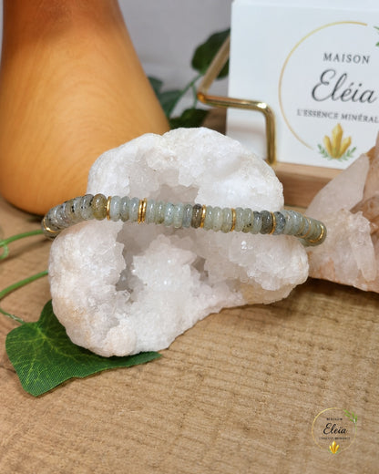 Bracelet Lyséa Labradorite A Madagascar 6 mm Doré | Acier Inoxydable Réglable 17-23 cm | Maison Eleïa
