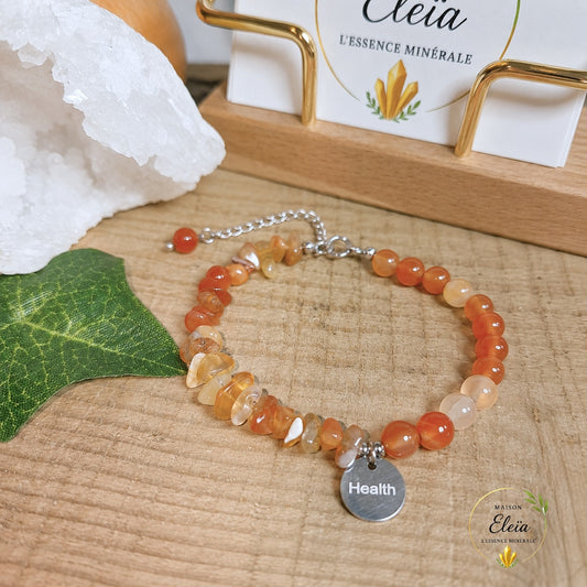 Bracelet Alya Cornaline A Brésil – Perles 6 mm & Pépites – Acier Inoxydable Argenté