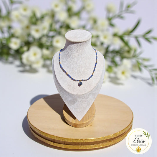 Collier "Horizon Bleu" - Sodalite A & Acier inoxydable or