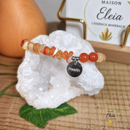 Bracelet Alya Cornaline A Brésil – Perles 6 mm & Pépites – Acier Inoxydable Argenté