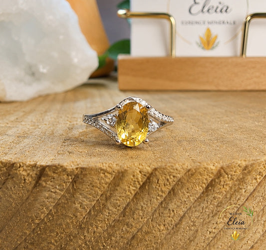 Soléa – Bague Citrine Naturelle AAA en Argent 925 | Taille Réglable