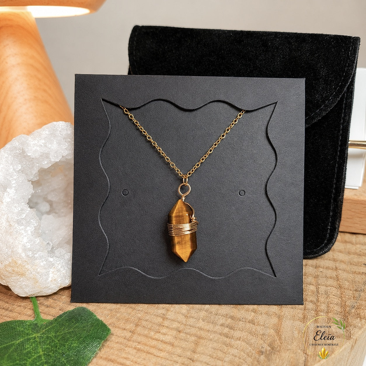 Collier Œil de Tigre A Afrique du Sud | Pendentif Pointe 20 mm | Acier Inoxydable Doré | Protection & Confiance en Soi