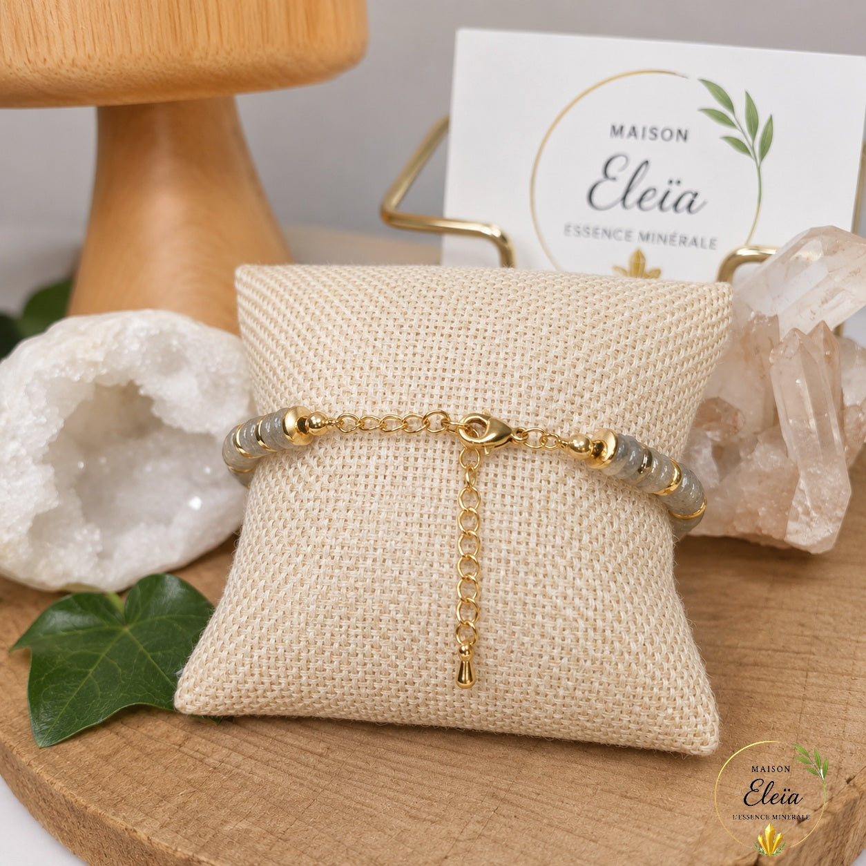 Bracelet Lyséa Labradorite A Madagascar 6 mm Doré | Acier Inoxydable Réglable 17-23 cm | Maison Eleïa