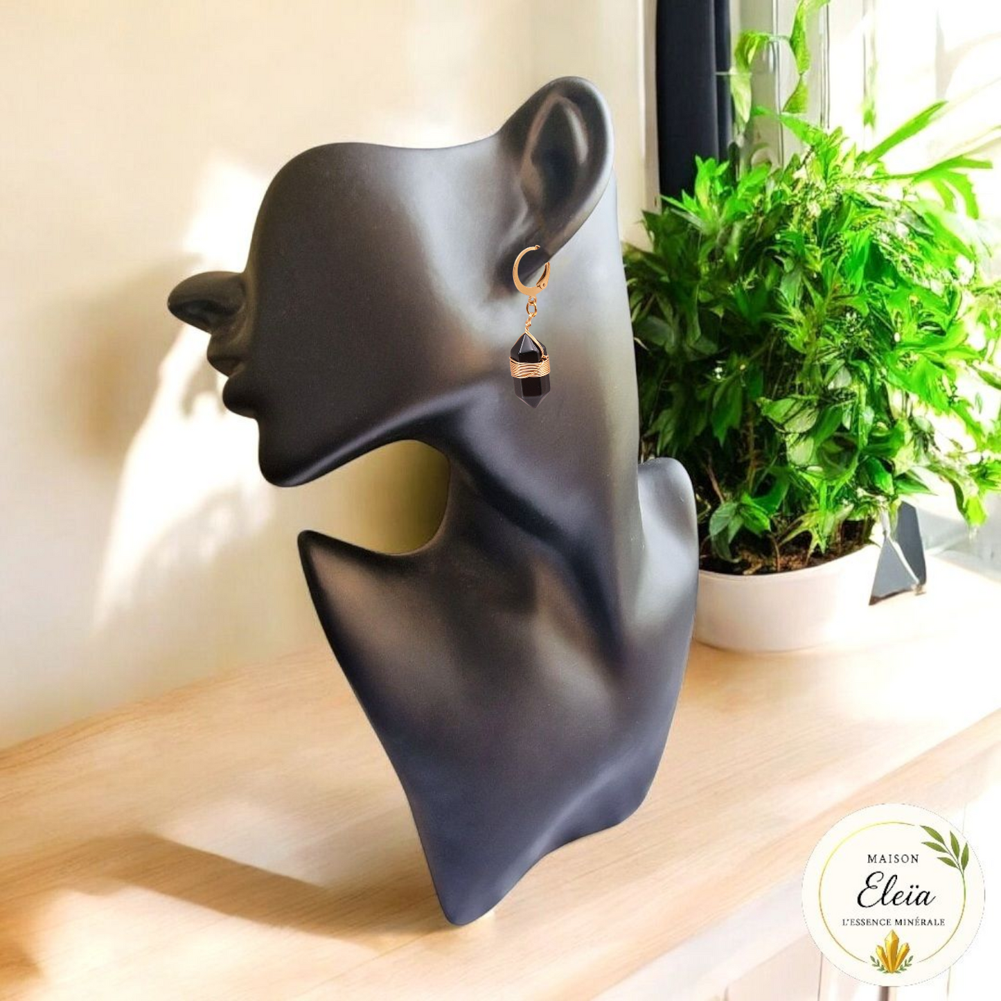 Boucles d’oreilles “Éclipse Noire” - Obsidienne noire A & Acier inoxydable